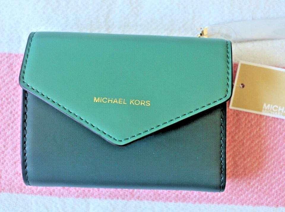 Michael Kors  Small Blakely Color-Block Leather Envelope Wallet Green NWT - Image 1 of 4