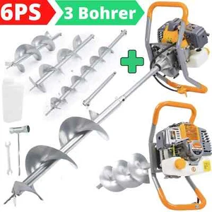 Benzin Erdbohrer Erdbohrgerät Erdlochbohrer 6PS Pfahlbohrer Bohrer Set 300mm Set - Bild 1 von 15