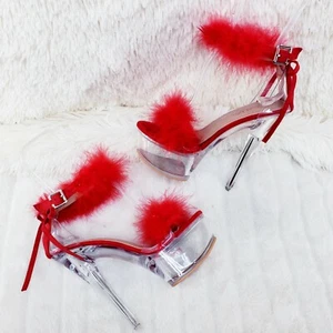 Sandalias rojas de plataforma de pluma Marabou de 6" sandalias de tacón alto zapatos - Imagen 1 de 12