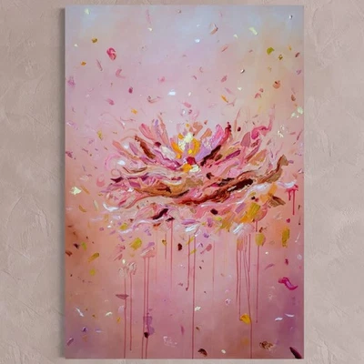 LUXUS Ölgemälde 75x110 cm Lotus Ölbild Kunst Original von Claudia Andrasescu - Bild 1 von 4