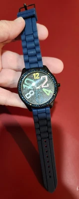 НИКОГДА не использовался, синий пластиковый часы, стальной назад, Geneva, CRaZy лицо большой циферблат, новый - Изображение 1 из 4