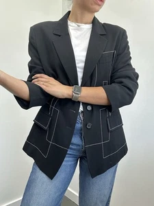 Ivan Grundahl Copenhagen Blazer schwarz Panel Stitch Wollmischung Größe 42 US 12 - Bild 1 von 9