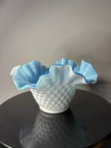 Blue And White Cased Hobnail Milk Glass Bowl Candy Dish Trinkets Granny Core - Picture 1 of 7