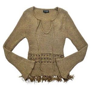 Vintage XOXO Knit Crochet Fringe Sweater - Picture 1 of 6