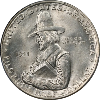 Medio dólar Pilgrim Commem 1921 graduación profesional MS65 gran atractivo visual fuerte golpe Foto 1 de 4