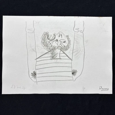 Pablo Picasso (Handmade) Drawing mixed media on paper signed & stamped - Image 1 of 2