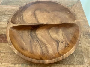 WILLIAMS SONOMA Acacia Wood Handcraft Divided Tray 12" Diameter Home Decor - Picture 1 of 3