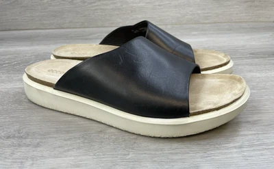 ECCO 黑色皮革拖鞋凉鞋女式 10 舒适懒人鞋休闲鞋旅行 — 第 1/4 张图片