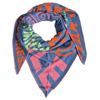 Zwillingsherz Damen Tuch Schal Dreieckstuch Blau gemustert Schrift (8 007)