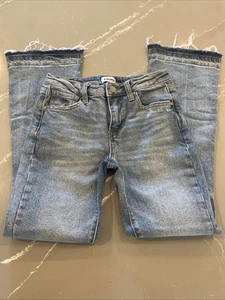 RSQ Kids Size 10 Blue Distressed High Rise Flare Jeans Raw Hem - Picture 1 of 7
