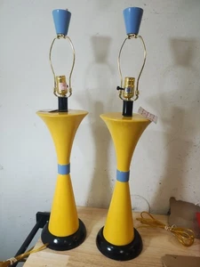 Dez Ryan Studios Retro-Contemporary Lamps Yellow and Blue **Pair - Picture 1 of 4