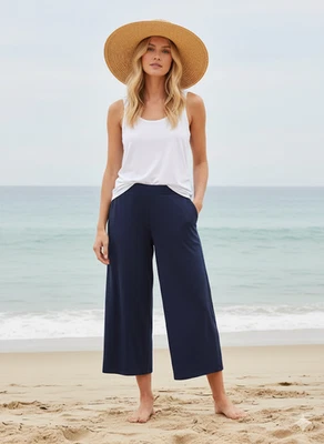 NWT Eileen Fisher Fine Jersey Wide Ankle in Ink Stretch Knit Pull-on Pants L - Imagem 1 de 4