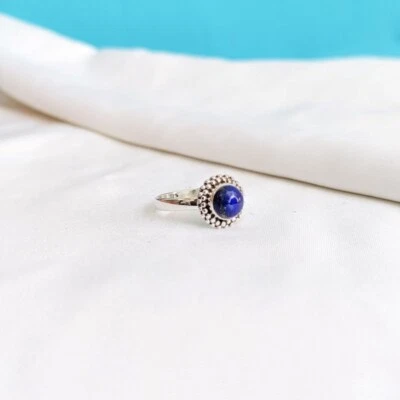 925 Argento Sterling Originale Donna Lapislazzuli Pietra Naturale Anello - Immagine 1 di 4