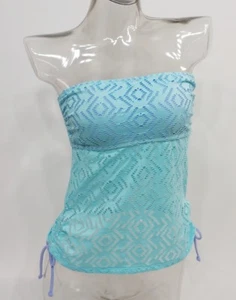 SO Aqua Blue Bandeau Crochet Tankini Top Swimwear Juniors' Ladies XS,S,M,L #1781 - Picture 1 of 3