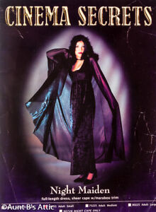 Vampira/Night Maiden Costume 2 Pc Blk Velour Sleeveless Dress & Sheer Cloak SM 
