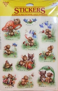 Vintage 1982 Cute Mice Ambassador 4 Sheet Package Self Adhesive Stickers - Picture 1 of 2