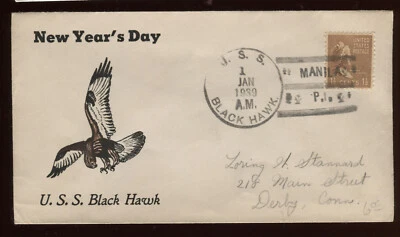 1939 USS Black Hawk (AD-9) Destructor Tender Cubierta Naval Día de Año Nuevo G2593 Foto 1 de 2