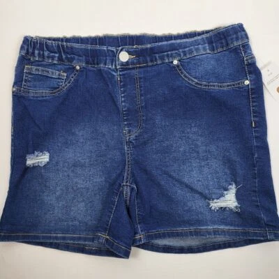 Pantalones Cortos de Denim Just Be Cintura Elástica Desgastados Lavado Oscuro para Mujer Talla 1XL Nuevos Foto 1 de 4