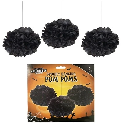3pk Halloween Pom Poms Scary Theme Fancy Dress Party Hanging Decor G1336 UK - Image 1 of 4