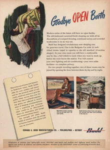 Anuncio impreso vintage Budd: Goodbye Open Berth 1945 - Imagen 1 de 1