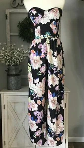 NWT 🌸 Band Of Gypsies Womens Medium Sleeveless Floral Jumpsuit Black Pink Green - Picture 1 of 5