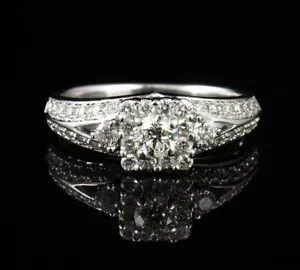 KAY'S DESIGNER ROUND NATURAL DIAMOND HALO SOLID 14K WHITE GOLD ENGAGEMENT RING - Picture 1 of 9