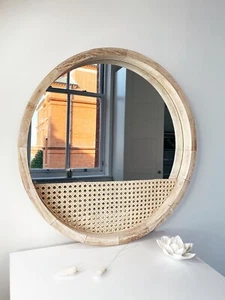 Round Rattan Mirror / Wicker Wall Mirror / Home Decor / Wall Decor / Hanging Art - Picture 1 of 5