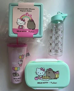 LOT of 4- New Hello Kitty x Pusheen Kitchen Lunchbox, Popcorn Maker, Cup, Bottle - Picture 1 of 15