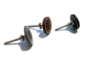 Möbelgriff Knopf Knauf Griff Türknopf Schubladengriff Leder 3,5 cm Schwarz Grau - Bild 1 von 15