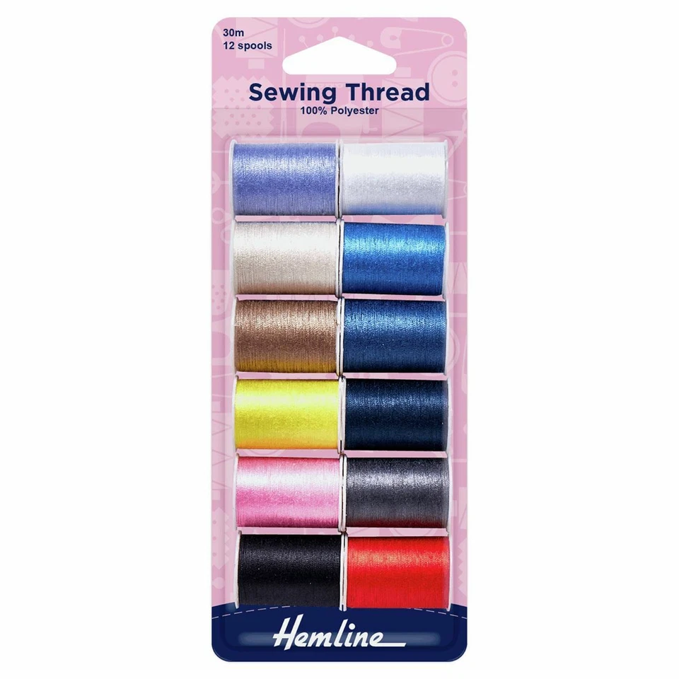 Hemline 12 x 30M Reels Of Mixed Colour Selection Of Sewing Thread Cotton - H998 - Image 1 of 1