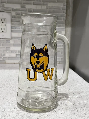 Vintage UW Huskies Glass Beer Mug University of Washington Seattle  12oz Cover