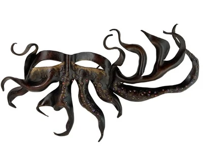 Máscara Cthulhu de cuero artesanal negra/bronce/plateada accesorio de disfraces de Halloween Foto 1 de 4