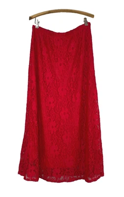 Maxi Falda Vintage Años 90 Rojo Encaje L Elástica Floral Rosa Transparente DELINKY Boho Foto 1 de 4