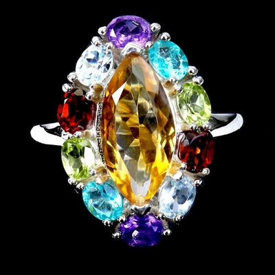 925 Sterling Silver Ring Marquise Citrine 14x7mm Garnet Topaz Gemstone Jewelry 7 - Image 1 of 4