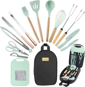 Camping Accessories Kitchen Cooking Utensils Set - Portable 15PCS Green  - Picture 1 of 6