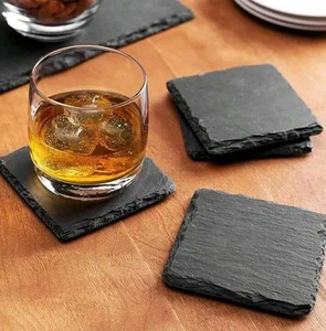 12 slate coasters set table craft engraving drink DIY kitchen coffee tea rustic - Picture 1 of 4