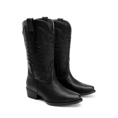 Botas vaqueras occidentales bordadas cosidas a media pantorrilla botas de vaquero retro Foto 1 de 4