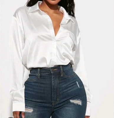 MODA NOVA Blusa Marfil Blanco Camisa Botón Delantero Mangas Largas Mujeres Mediana Nueva con Etiquetas Foto 1 de 4