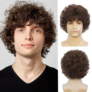 Short Brown Wigs for Men Curly Wig with Bangs Naturel Hair Wigs for Daily Par... - Bild 1 von 9