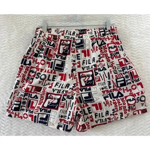 Vintage 90's Y2K FILA Monogram Red White Blue Swim Trunks Mens Large - Picture 1 of 13