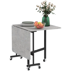 DROP LEAF FOLDING DINING TABLE WITH WHEELS FOR SMALL SPACES - GREY - Picture 1 of 9