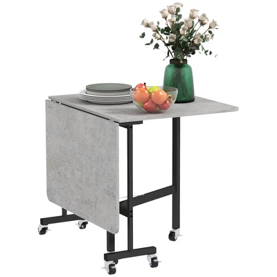 DROP LEAF FOLDING DINING TABLE WITH WHEELS FOR SMALL SPACES - GREY - Image 1 of 4