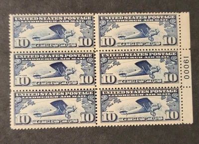 Scott #c10 Lindbergh Plate Block of 6 Stamps - MNH P#19000 - Image 1 of 2