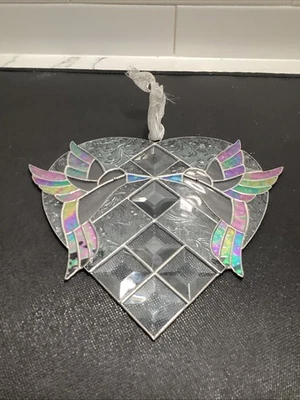 Lindo beija-flores iridescentes coração transparente, rosa e verde vitral - Imagem 1 de 4