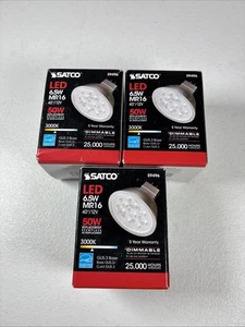 3 Pack Satco S9496 LED 6.5W 50W 12V MR16 2-Pin GU5.3 Silver Flood Bulbs 3000K I2 - Picture 1 of 6