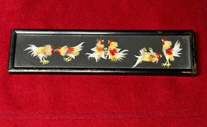 VINTAGE COCK FIGHTING ART - REAL FEATHERS HAND PAINTED FEET & BEAKS - Picture 1 of 7