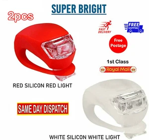 2 x Led Silicone Mountain Bike Front Rear Light Set, White and Red Light. - Picture 1 of 9