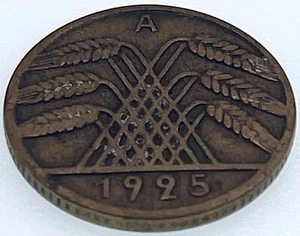World Coin: 1925 A Germany - 10 Reichspfennig - Circulated (SKU 292) - Picture 1 of 4