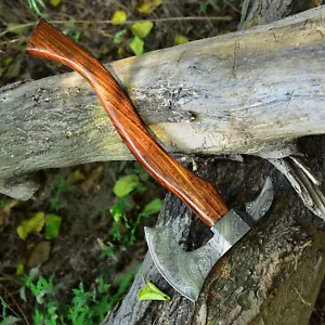 CUSTOM HAND FORGED DAMASCUS STEEL VIKING BEARDED CAMPING HATCHET TOMAHAWK AXE - Picture 1 of 7