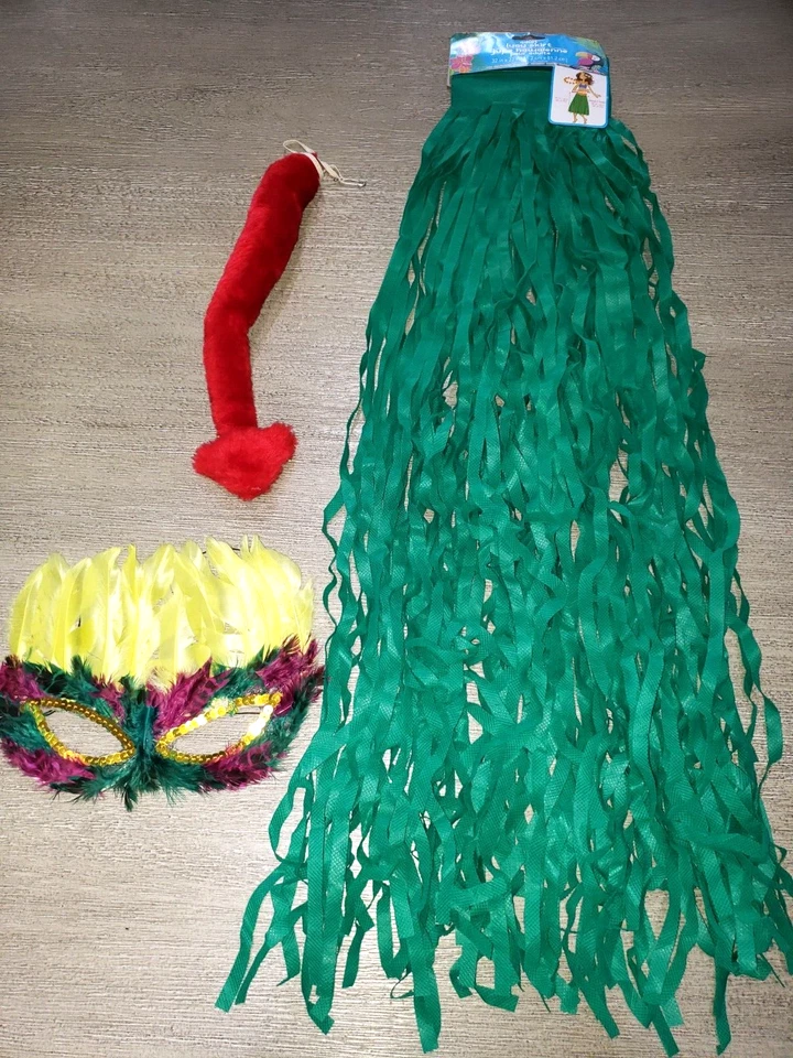 adult NEW NWT LUAU SKIRT 32 X 32 INCH DEVILS TAIL FEATHER EYE MASK HALLOWEEN LOT - Image 1 of 1
